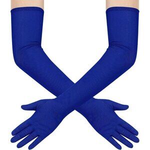 Women's Tulle Royal Blue Long Stretchy Gloves Halloween Party Wedding Costume